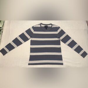 Men’s Gray/Blue Striped Long Sleeve knit crewneck sweater